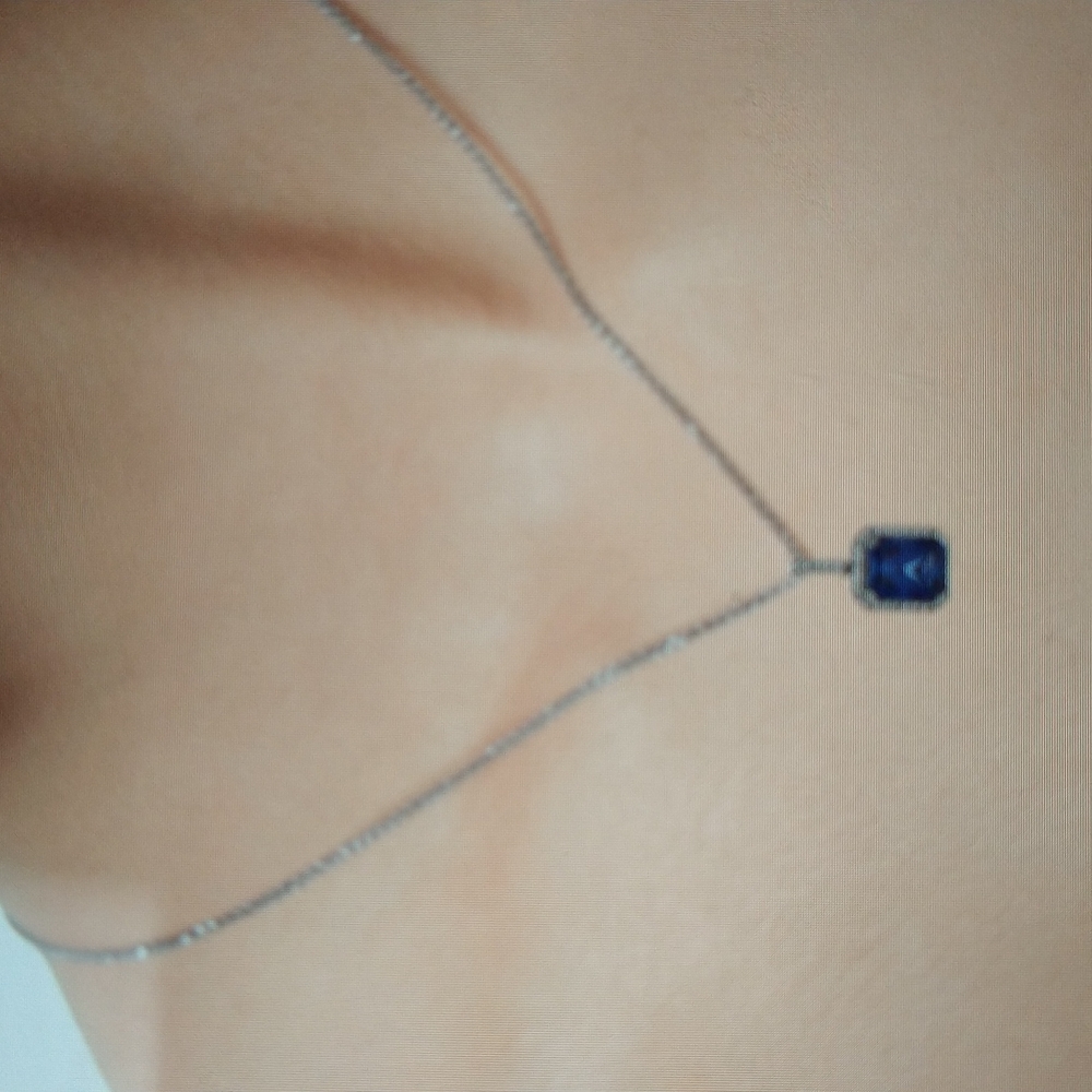 EMERALD CUT LAB-CREATED BLUE AND WHITE SAPPHIRE DROP PENDANT & MATCHING EARRINGS
